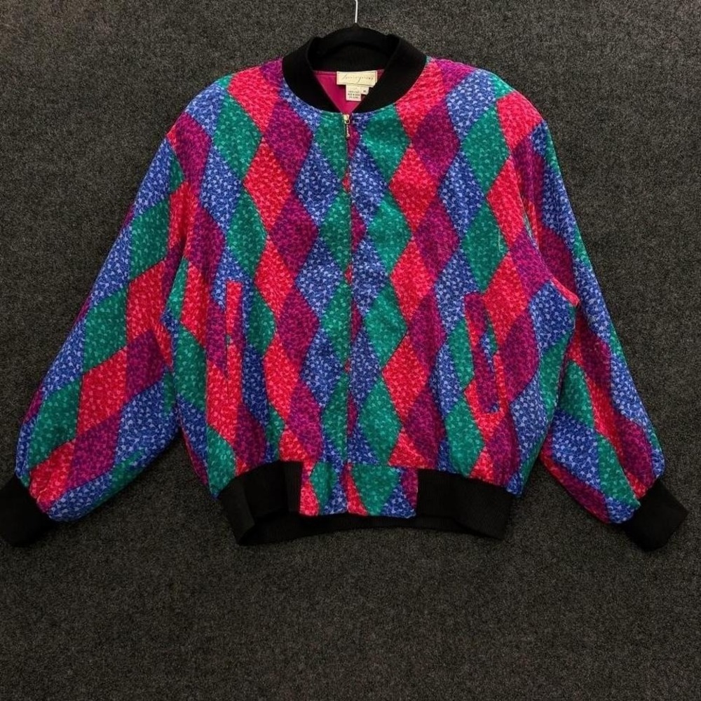 Spencer Jeremy Silk Bomber Jacket Women's Medium Geometric Colorblock